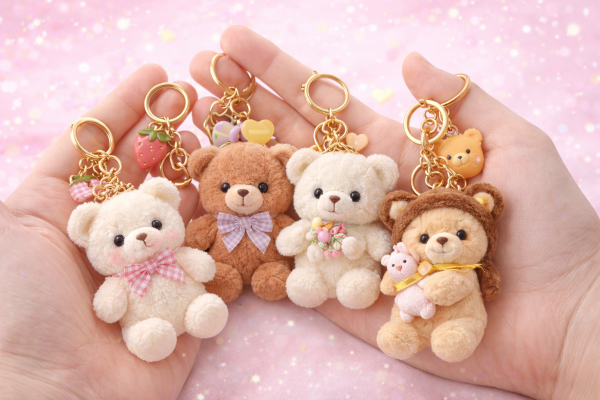 Móc khóa gấu bông mini dễ thương cầm trên tay mềm mịn dùng trang trí balo và chìa khóa Kiki Key