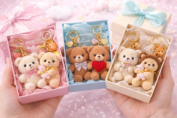 Móc khóa gấu bông mini dễ thương trong hộp quà pastel mềm mịn làm quà tặng đáng yêu Kiki Key